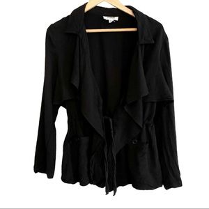 BB Dakota Drape Front Cardigan Waist Tie Open Front Black Cardigan
